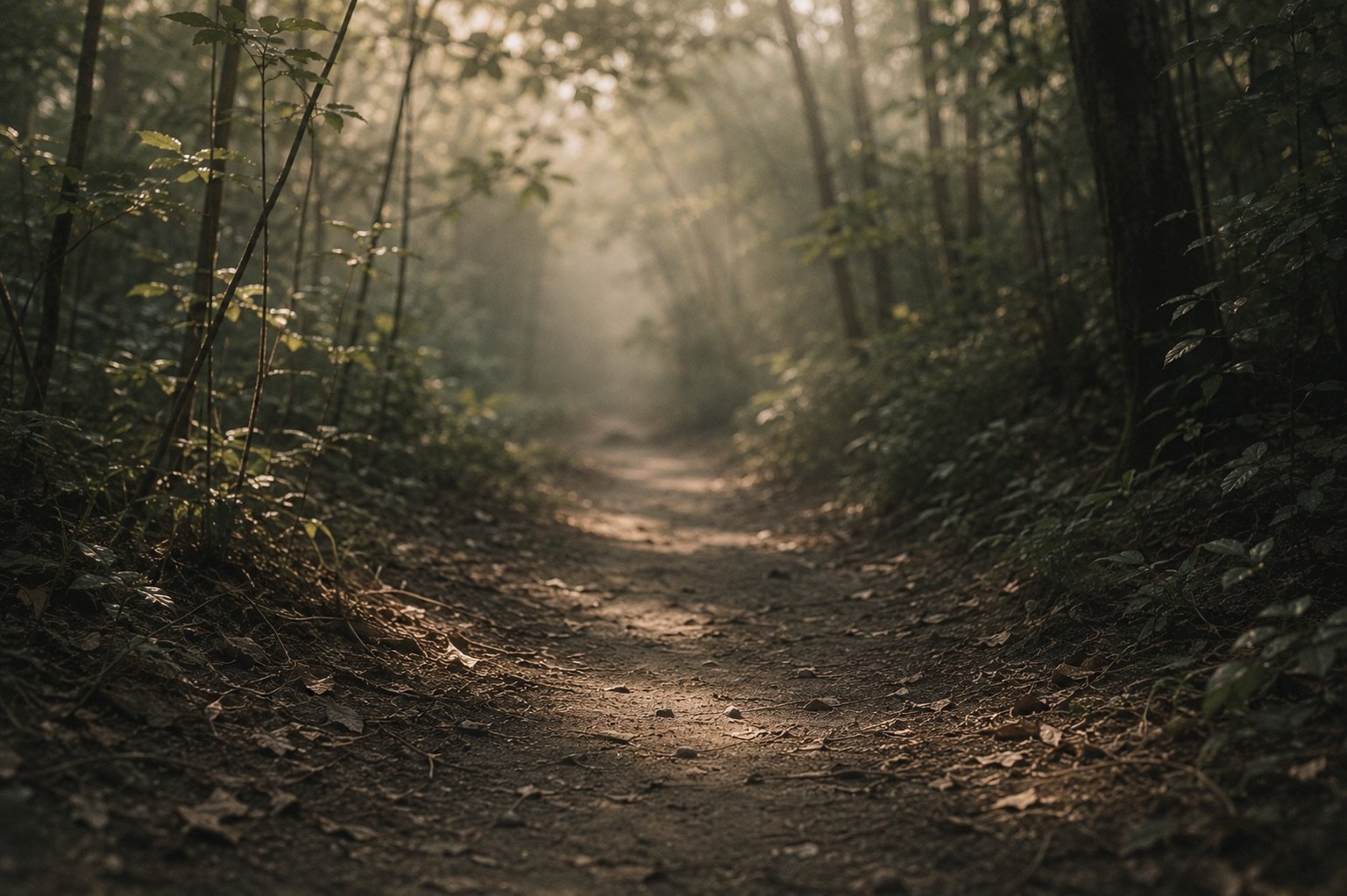 A path curving out of sight through soft terrain