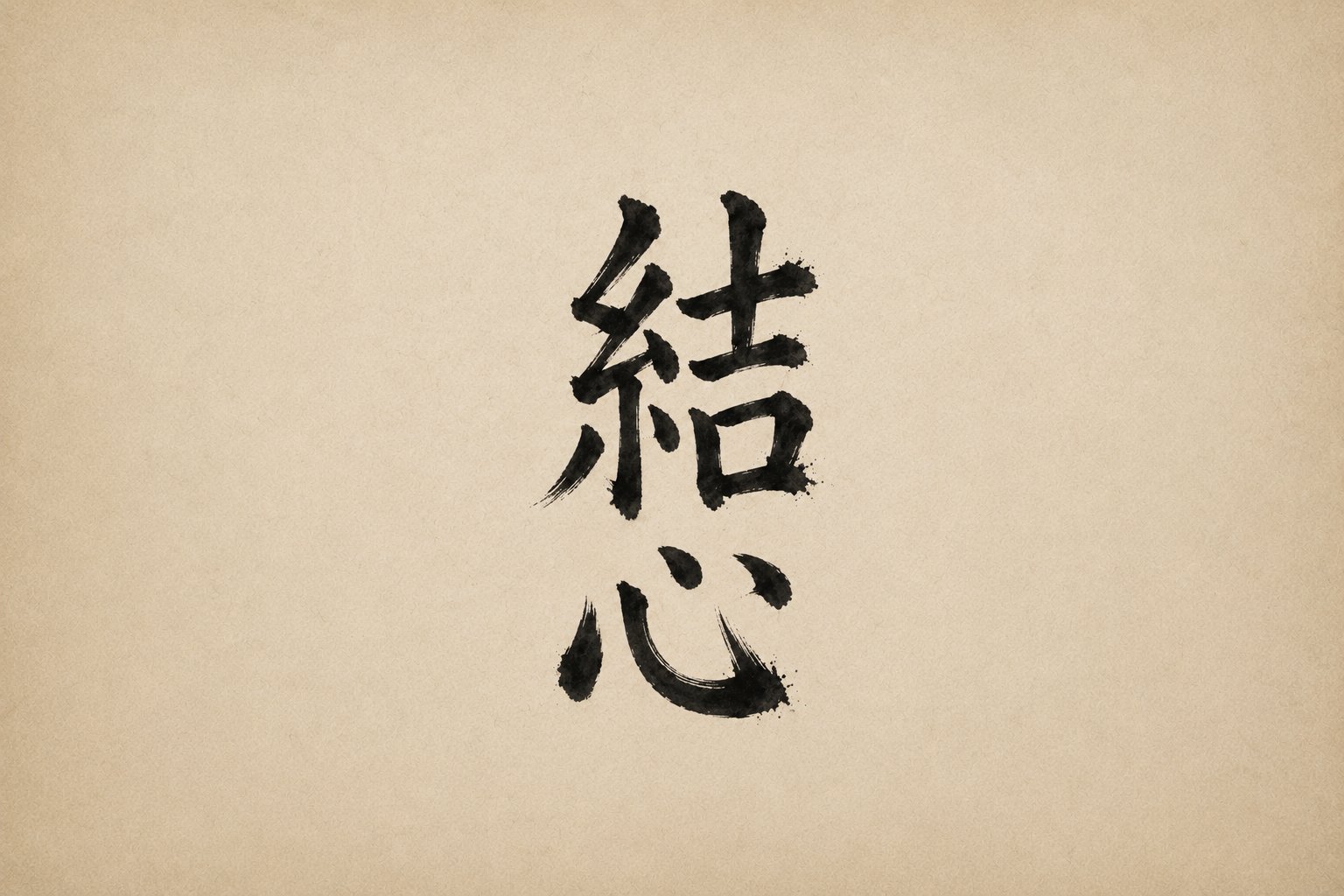 The Japanese characters 結心 (Kesshin), heart and mind as one