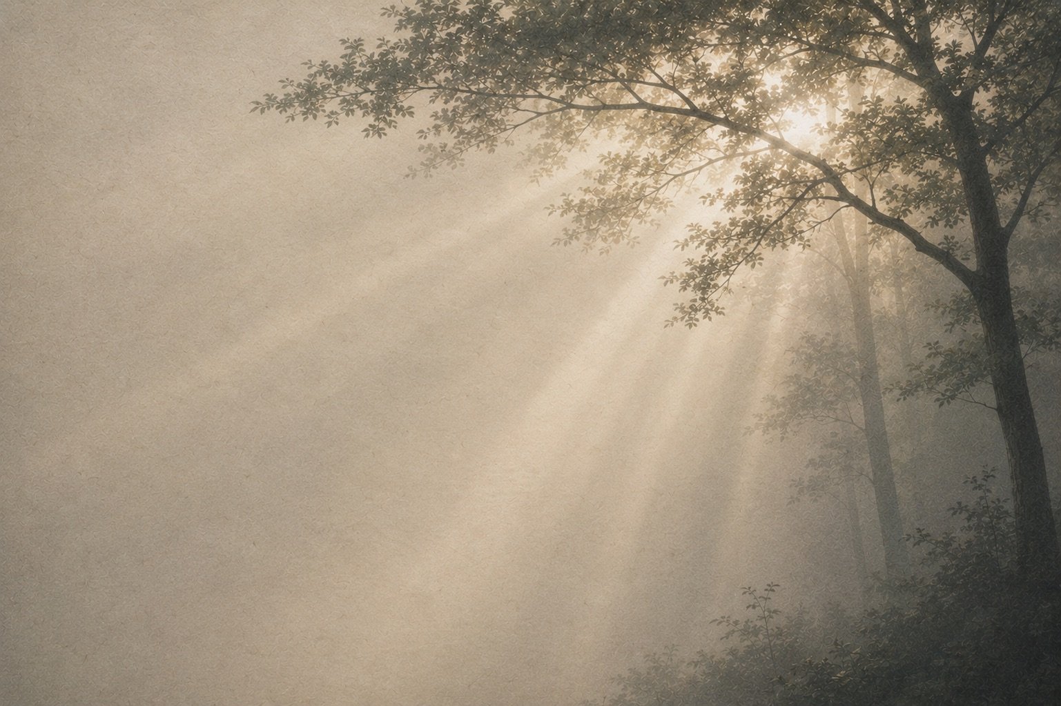 Soft light filtering through trees along a quiet path