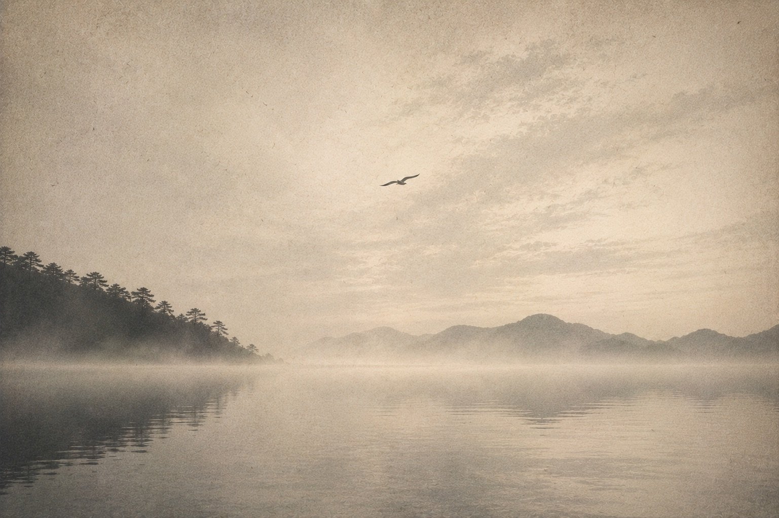 A soft, breath-like expanse of light and mist